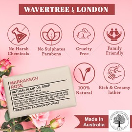 Wavertree & London Wavertree & London Marrakech Rose Scented 100% Natural Soap Bar, 7oz Moisturizing French Triple Milled Soap Bar for Women & Men enriched with shea butter - Pure Bath & Body soap bar