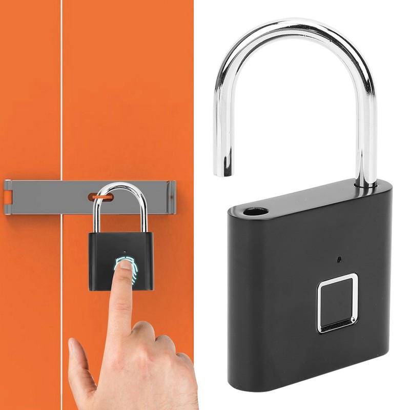Smart Fingerprint Padlock USB Rechargeable Security LED Lock for Backpack