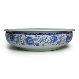 Porcelain Tea Tray, Double-Layer Ceramic Tray Circular for Tea Coffee Serving Table (10 inch Blue and White Peony)
