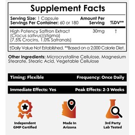 Nootropics Depot High Potency Saffron Extract Capsules | 30mg | Minimum 7.5% Crocins and 1% Safranals | Crocus sativus | 60 ct