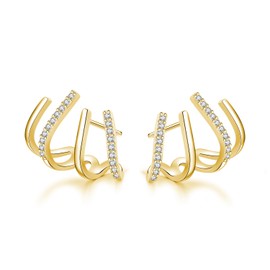 SLUYNZ 925 Sterling Silver Cool CZ Cuff Earrings Earrings for Women Teen Girls Minimalist Claw Huggie Studs