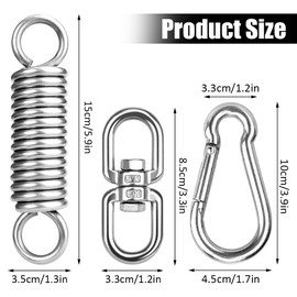 Dhisperares Swing Spring with 360° Swivel Hook and 2 M8 Carabiner Hooks, Load Capacity up to 250 kg, Spring Swing Stainless Steel for Hammock, Hammock, Punch Bag Holder, Yoga, Punch Bags, Silver