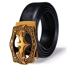 Barry.Wang 3D Animal Mens Belt Gold Adjustable Ratchet Fashion Cowhide Leather Stainless Steel Buck Automatic Nickel Free Dress Belt