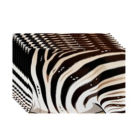 Batmerry Zebra Animal Black Linen Placemats Set of 8, Black and White Animaled Stripe Zebra Washable Table Mats for Kitchen Table Thickened Heat Insulation Dining Set Indoor Outdoor 12X18 in