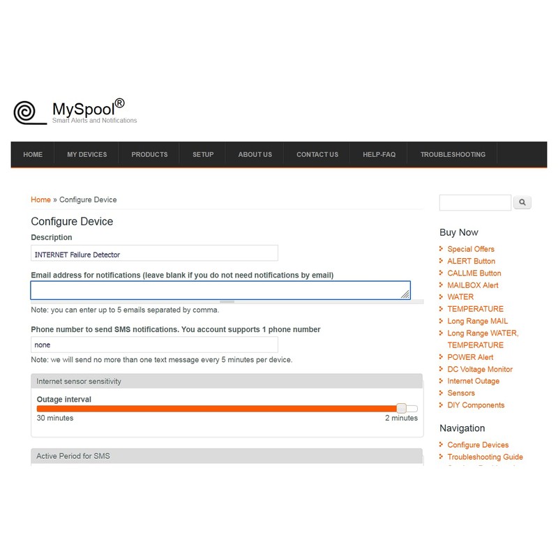 MySpool Internet WiFi Outage Detector with Text Message and Email