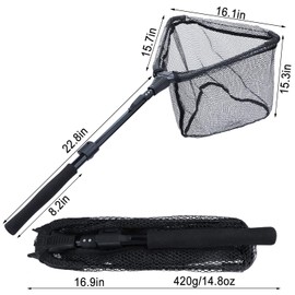 Sougayilang Fishing Net Fish Landing Net, Foldable Collapsible Telescopic Pole with EVA Handle, Durable Nylon Material Mesh, Safe Fish Catching or Releasing