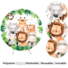 Yeele 6ft Safari Animals Round Backdrop Cover Jungle Forest Animals Tropical Plant Leaves Circle Backdrop Banner Safari Birthday Party Decoration Photo Booth Background