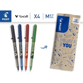 Pilot - Rollerball Pen 4V-ball 07 - Liquid Ink for Smooth and Accurate Writing - Quick Drying - Black, Blue, Red, Green - Medium Tip