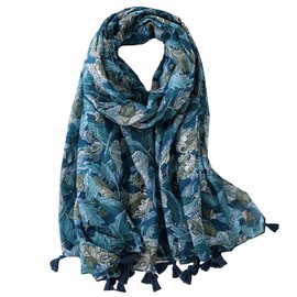 WHITE FANG MA076 Women's Stole, Floral Pattern, Flower Scarf, Stylish, Afghan, Large, Casual, Cotton Linen
