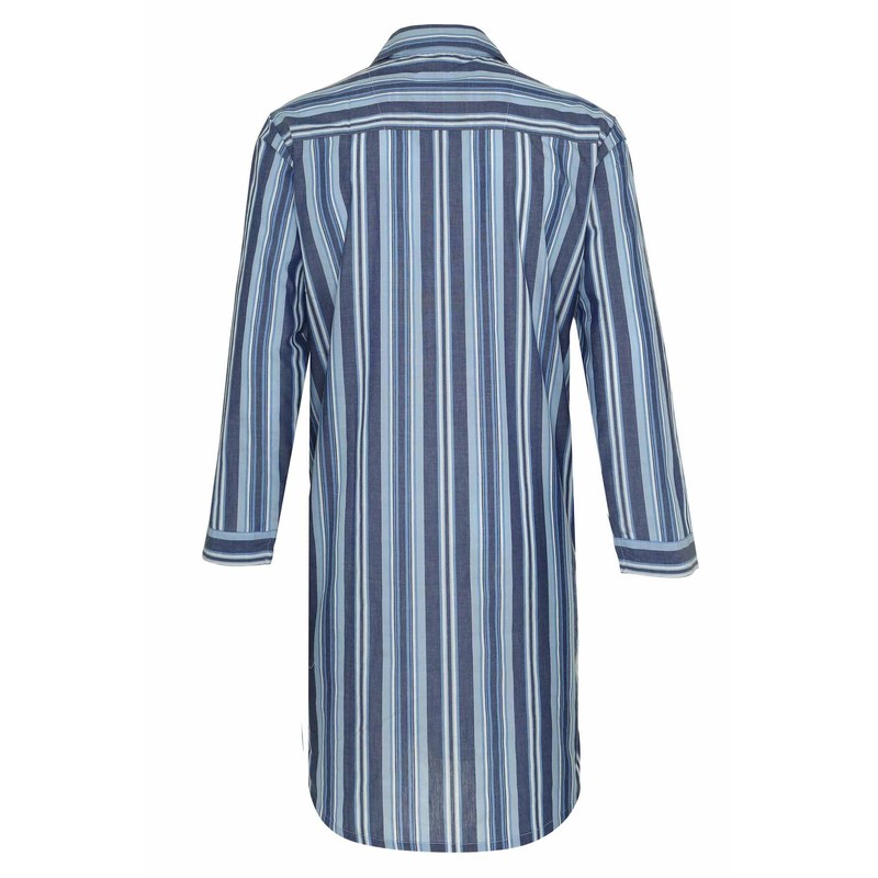 Mens Summer Nightshirt Poly Cotton Stripe (XXL, Navy)