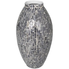 Deco 79 Mother of Pearl Shell Handmade Decorative Vase Mosaic Inspired Centerpiece Vase, Flower Vase for Home Decoration 8" x 8" x 15", Gray