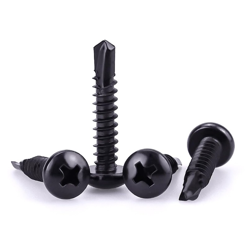 #10 x 1 Black Pan Head Self Drilling Screws, Phillips