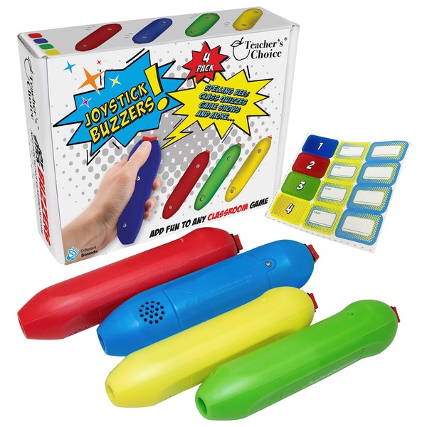 Teacher's Choice Handheld Joystick Game Buzzers - Great for Jeopardy Rounds and Many Trivia and Buzzer Games - 4 Pack
