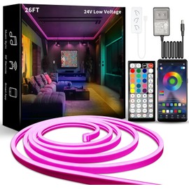 BUNACET 52FT LED Neon Rope Lights, RGB Strips Light with RF Remote & APP Control,Flexible IP67 Waterproof Outdoor, Music Sync,DIY Design,24V LED Strip Lights for Gaming Wall Christmas Decor-2 Rolls