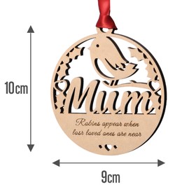 Alphabet barn Mum Memorial Christmas Tree Decoration Robin Plaque Wooden Bauble Remembrance Robin In Loving Memory Gift