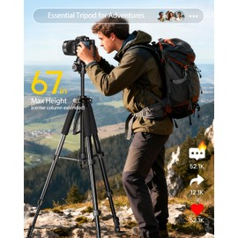 UBeesize 67” Camera Tripod with Travel Bag, Cell Phone Tripod with Bluetooth Remote and Phone Holder, Compatible with All Cameras, Cell Phones, Projector, Webcam, Spotting Scopes