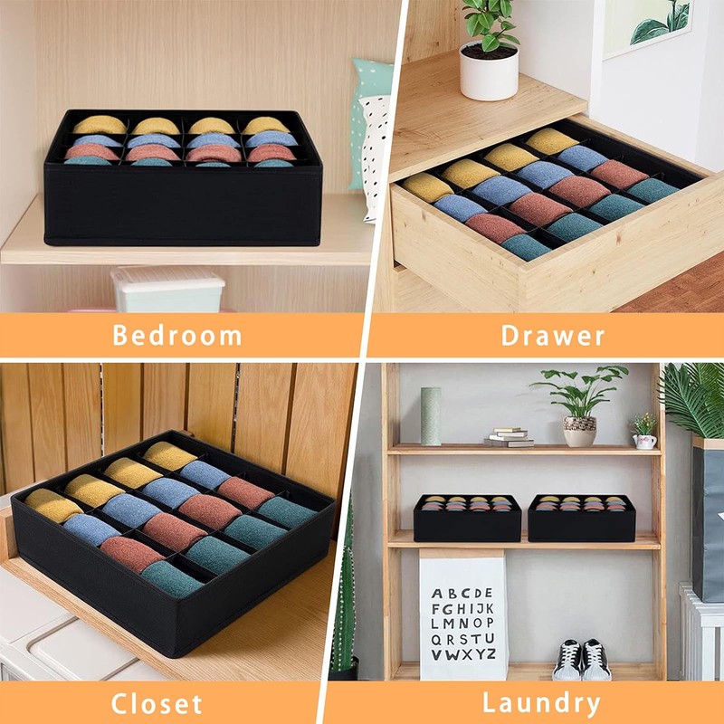 Yucch Pack of 3 Drawer Organiser, 24 Cell Foldable Fabric