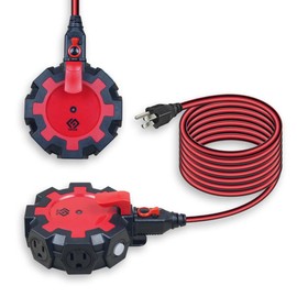 OSKOS 6-Grounded-Outlet Power Hub with Swivel Safety Cover (UL Certified), Outdoor Use, Resettable 15A Circuit Breaker, 25FT Extension Cord with Locking Outlet (ETL Listed). Combo Pack.