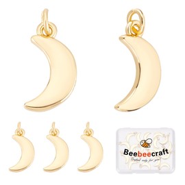 Beebeecraft 1 Box 20pcs 18K Gold Plated Moon Charms Crescent Moon Pendant with Jump Ring for DIY Jewellery Making Necklace Bracelets