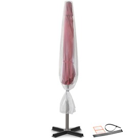 2-Pack Patio Umbrella Cover Bags - Clear Outdoor Patio Umbrella Covers Waterproof, Reusable Heavy-Duty 4-Mil Plastic – Includes Zip Ties & Labels, Bag Fits 5 to 11-Foot Diameter Umbrellas