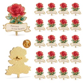 Misdary 50 Pcs Funeral Favors for Guest Memorial Funeral Rose Pin Life Celebration for Brooch Christian Mourning Remembrance(Red)