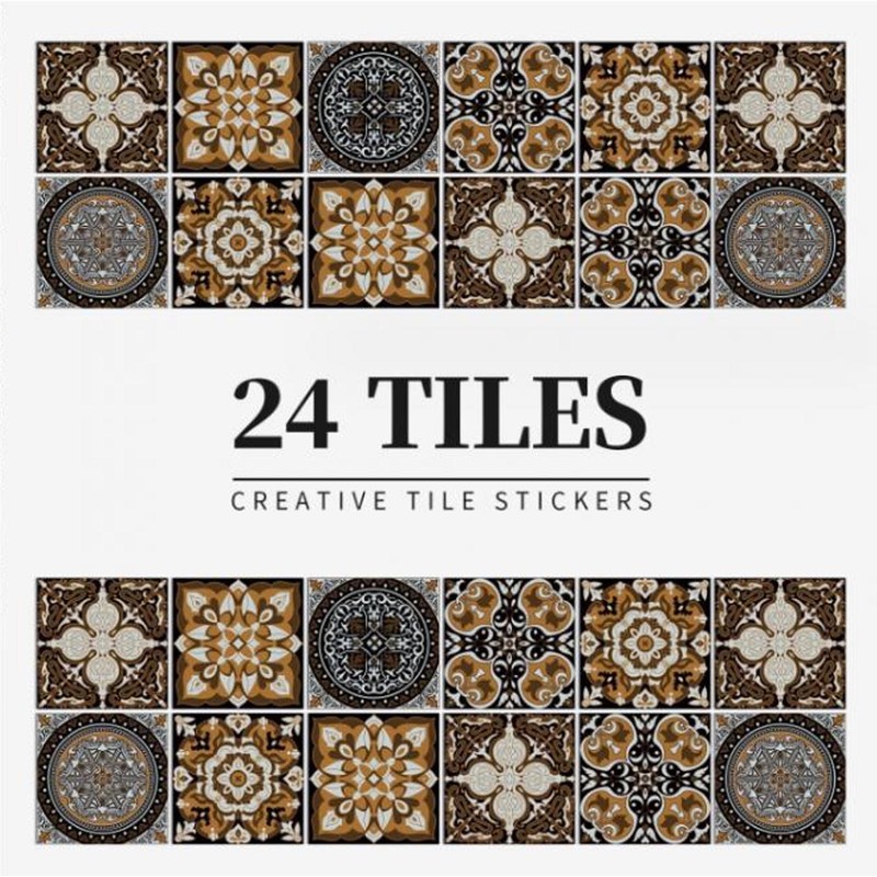 24Pcs Tile Sticker 15 X 15cm Waterproof Oil Resistant Retro