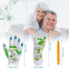 Proxima Direct 4PCS Acupressure Reflexology Socks and Gloves Tool Set with 2 Massage Rods Hand Spa Reflexology Tools Massage and Foot Massage for Women and Men Tired Relieve