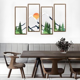 ruelen 4 Pcs Metal Sunset Mountain Forest Wall Art Mountain Line Decor Abstract Minimalist Wall Sculpture Rustic Nature Wall Decor for Home Office Bathroom Bedroom Living Room (Green)