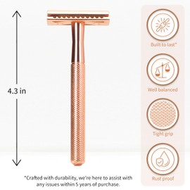 Bambaw Safety Razor for Women with 5 Double Edge Blades, Double Edge Razor, Single Blade Razors for Women and Men, Reusable & Plastic Free – Rose Gold