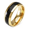 Tungsten Ring for Men Wedding Band Black Sandstone Inlaid Gold