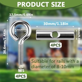 Pack of 4 Piping Stoppers 8-10 mm Stopper for Piping Rail Keder Stopper with Carabiner Stainless Steel Piping Rail Accessories Camping Blocking Kit for Caravan Motorhome Campervan Caravan Camping Tent Boat