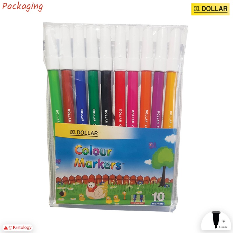Felt Tip Pens, MULTICOLOUR, Fibre Fine Point, Pack of 10,