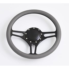 Flashpower 14'' Billet Half Wrap 9 Bolts Steering Wheel with 2'' Dish and Horn Button(Light Grey)