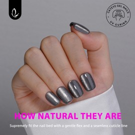 Black Cat Eye Press on Nails Short Square, Sparkling Glazed Donut Extra Short Gel Nails Press ons Reusable Acrylic Nails 30Pcs 15 Sizes Fake Nails Kits, Shiny Glitter Glue on Nails Short