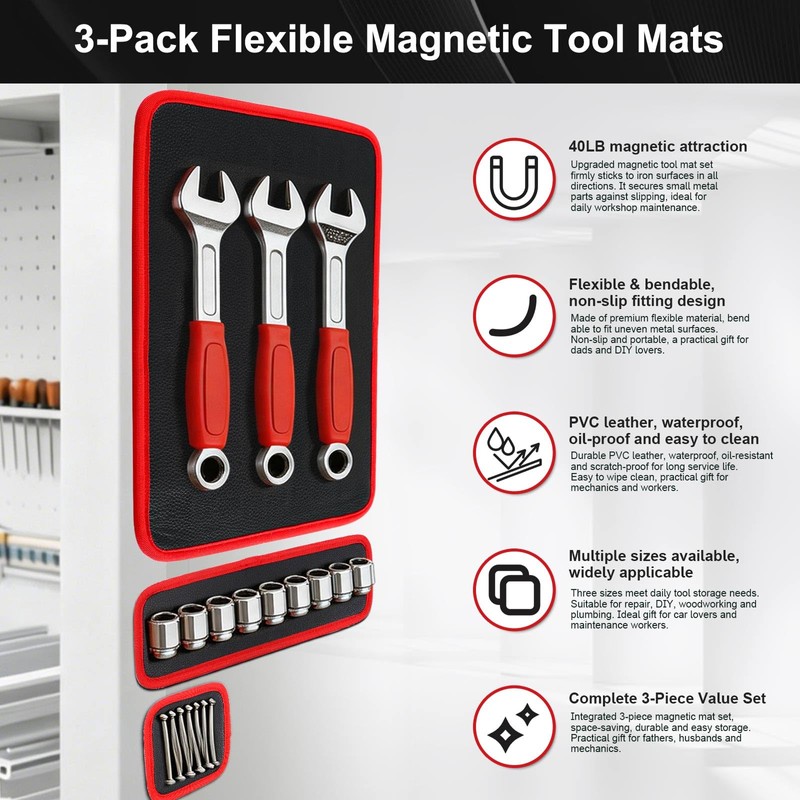 Magnetic Tool Mat Set for Mechanics, Flexible Heavy Duty Magnetic