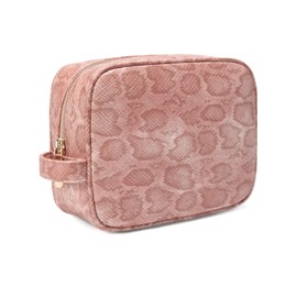 Daisy Rose Cosmetic Toiletry Bag | PU Vegan Leather Travel Bag - Pink Snake