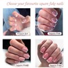 French Style False Nails, Short Stick on Nails, 24pcs Square