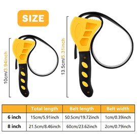 Strap Wrench Set, 2Pcs Rubber Strap Wrenches Diameter 8" and 6" with a Pair of Gloves, Adjustable Blet Wrench for Jar, Water Filter, Plumbing, Sink, Faucet (COLOR:As shown)