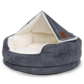 OMLIVLIES Cat Beds for Indoor Cats,with Soft Hooded Blanket.Comfortable Cute cat Bed,Removable Inner pad Washable with Non-Slip Bottom,Cozy Kitten、Small Dog Bed (Dark Grey)