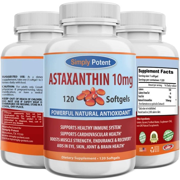 Astaxanthin 10mg 120 Softgels, Almost Like Astaxanthin 12mg or 3 x Astaxanthin 4mg, Natural Astaxanthin Antioxidant Gel Cap Supplement Supports Joint, Heart, Brain, Skin, Eye & Muscle Fatigue Recovery