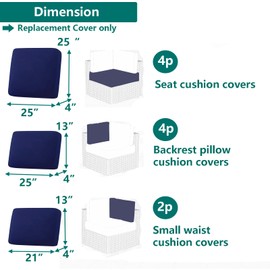 TECOSARA Outdoor Cushion Covers Replacement 10 Pcs Patio Cushion Covers fit for 4-Seater Wicker Rattan Sectional Couch Sofa Outdoor Cushion Slipcovers Set Seat and Back Cover Only, Blue