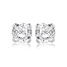 Tuscany Silver Women's Sterling Silver 10 mm Round White Cubic Zirconia Claw Stud Earrings