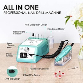 SUBAY - Kit de taladro eléctrico para uñas con punta de dedo, para manicura y pedicura, con 1 paquete de bandas de lijado (verde)
