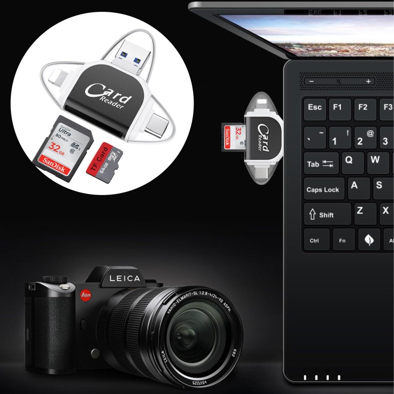 Ninnyi Multi-Port 4 in1 Universal SD TF Card Reader, Multifunctional