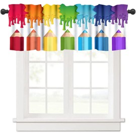 HZOHNAGO Crayon Window Valance Curtains Colorful Rainbow Pigment Pencil Pattern for Kids Room Decoration Short Curtain for Kitchen Living Room Bathroom Windows W54xL18in