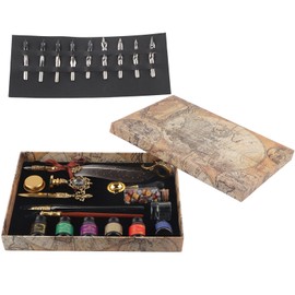 Feather Pen Set European Style British Retro Lacquer Stamp Dipped in Water Quill Pen Set with InkGrey