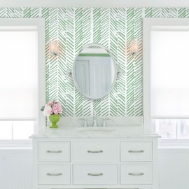 Guvana Green and White Peel and Stick Wallpaper Green Line Pattern Wallpaper Stripe Contact Paper 17.7"x118" Self Adhesive Wallpaper DIY Contact Paper Removable Wallpaper for Bedroom Accent Wall Decor