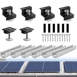 Solar Panel Mount 2 Module Set: Solar Panel Mount Photovoltaic PV Brackets with 12 cm Aluminium Rails and Adjustable Clamp for 30-35 mm Thick Modules for Flat Roof Trapezoidal Sheet Metal Tile Roof