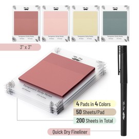 Mr. Pen- Transparent Sticky Notes, 3x3, 200 Sheets, Vintage Colors, See Through Sticky Notes, Sticky Notes Transparent, Translucent Sticky Notes, Clear Transparent Sticky Notes, Sticky Notes Clear