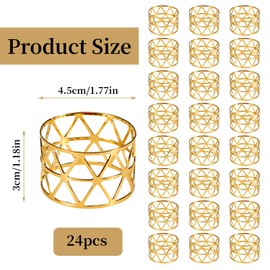 Gold Napkin Ring, Metal Napkin Holder, Party Dinner Napkin Holders for Christmas Thanksgiving Table Decorations, Christmas Banquet Decoration, Hollow Round Design Napkin Ring (24)